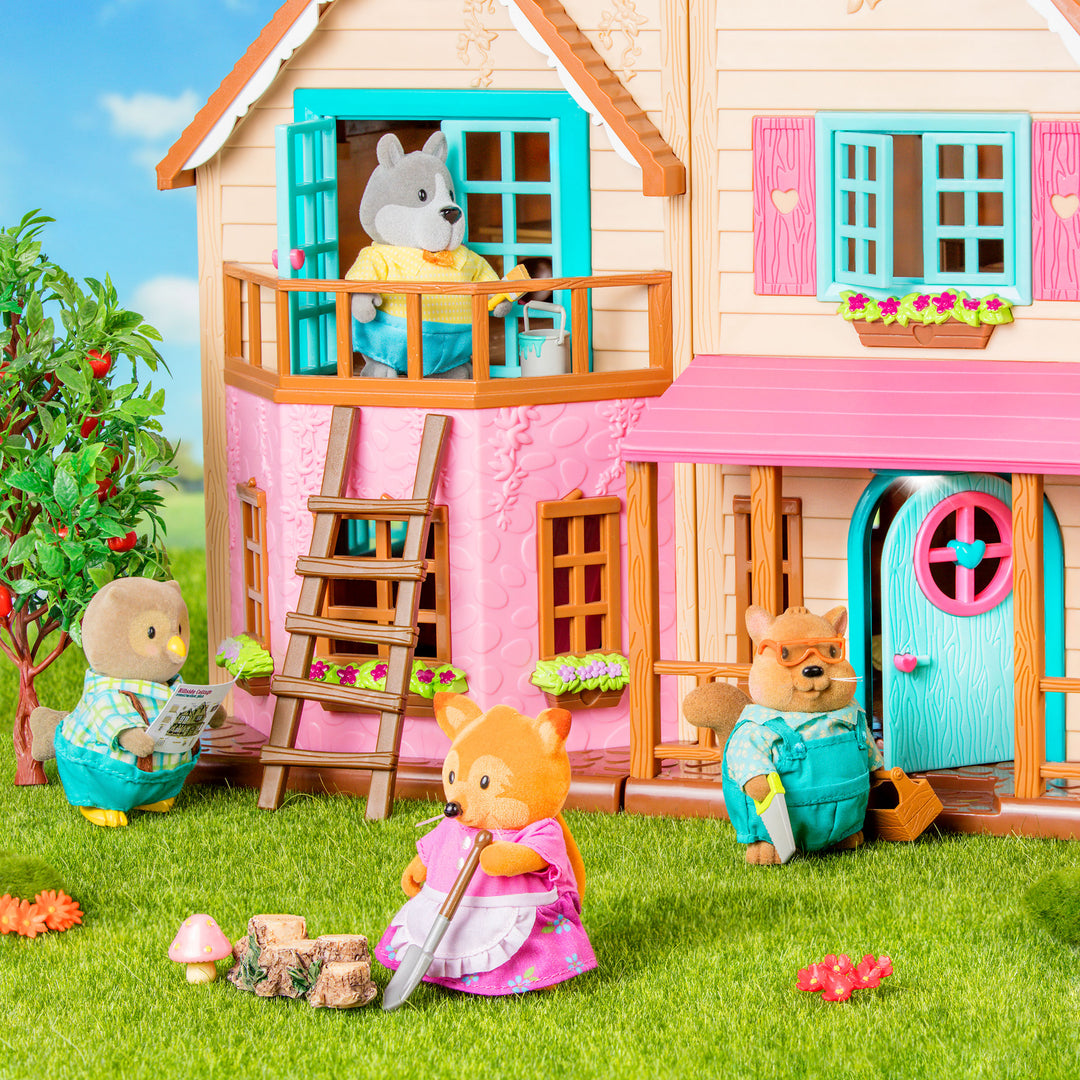 Miniature squirrel figurine set with storybook