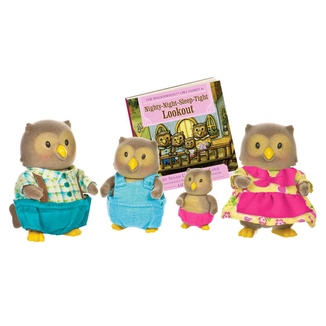 Miniature owl figurine set with storybook