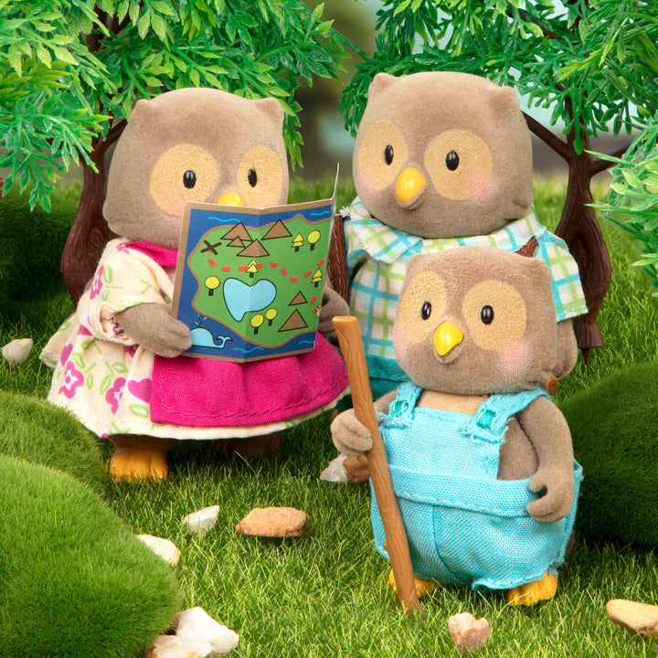 Miniature owl figurine set with storybook