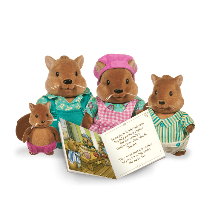 Miniature squirrel figurine set with storybook