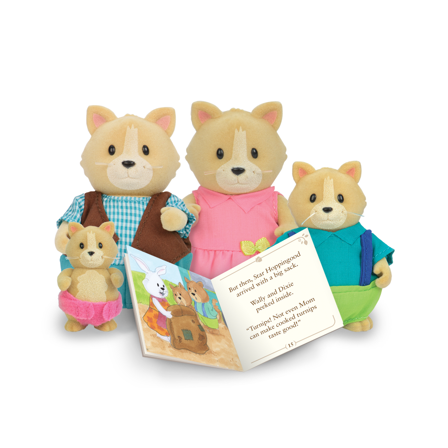 Miniature cat figurine set with storybook