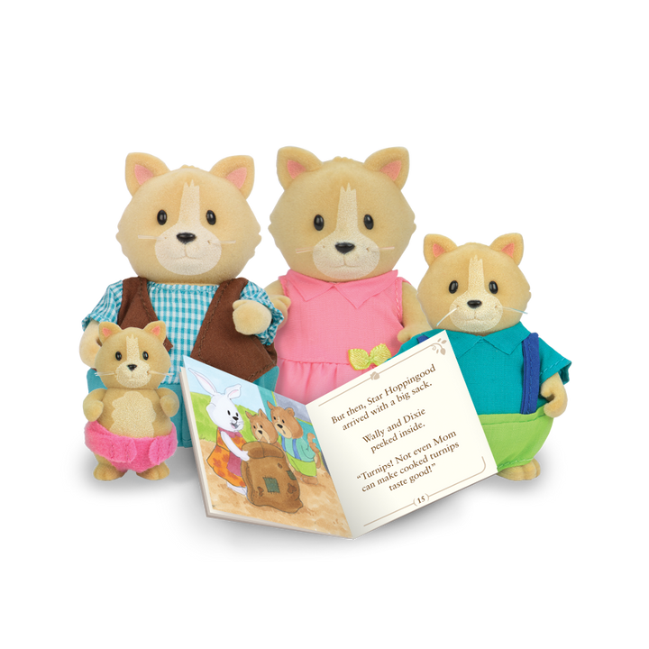 Miniature cat figurine set with storybook