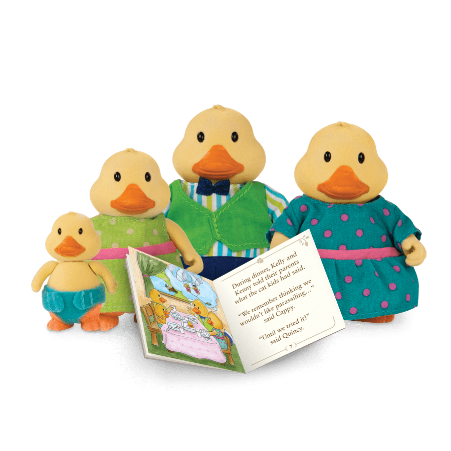 Miniature duck figurine set with storybook