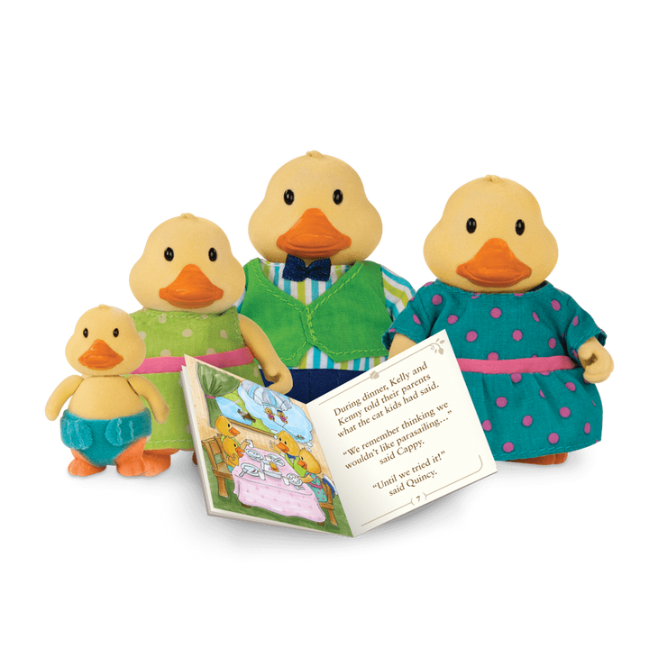 Miniature duck figurine set with storybook