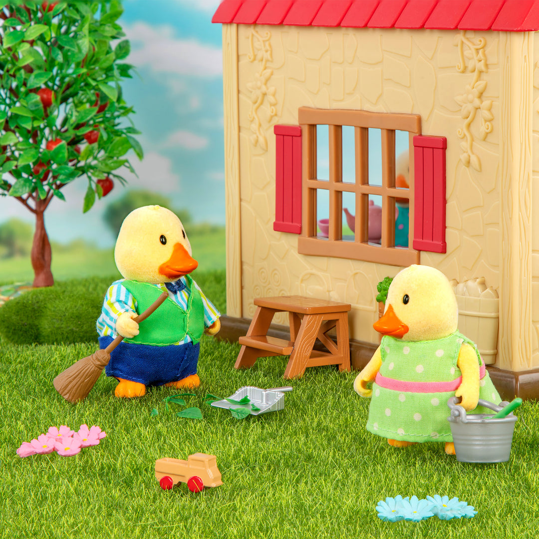 Miniature duck figurine set with storybook