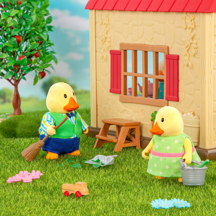 Miniature duck figurine set with storybook