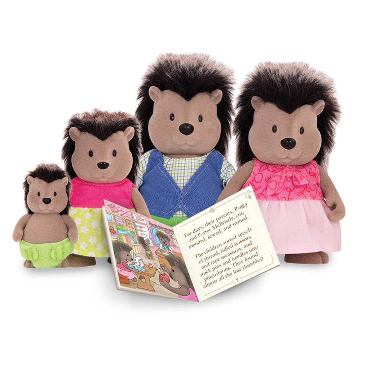 Miniature porcupine figurine set with storybook