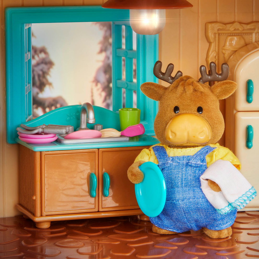 Miniature moose figurine set with storybook