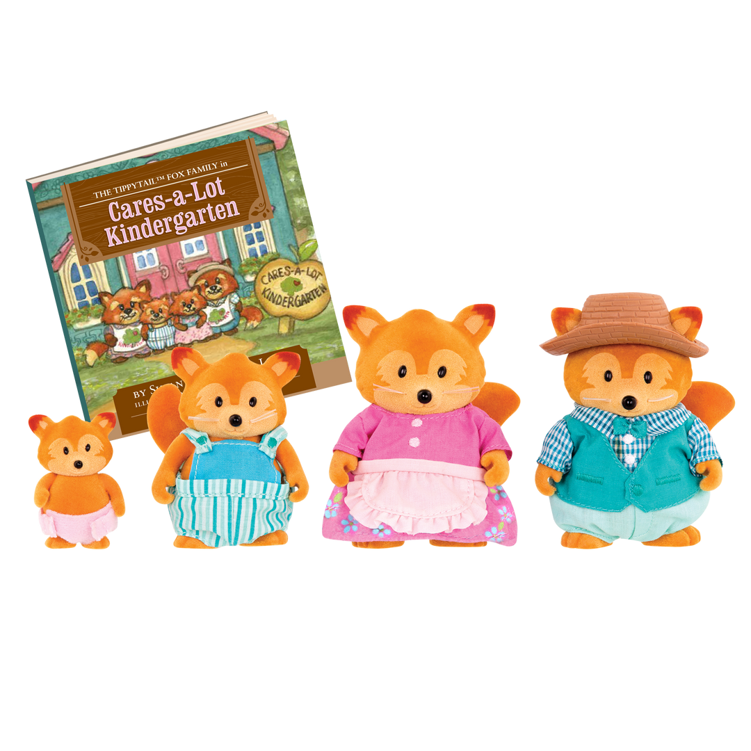 Miniature fox figurine set with storybook