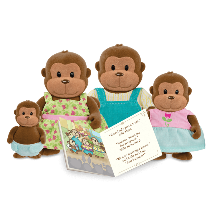 Miniature monkey figurine set with storybook