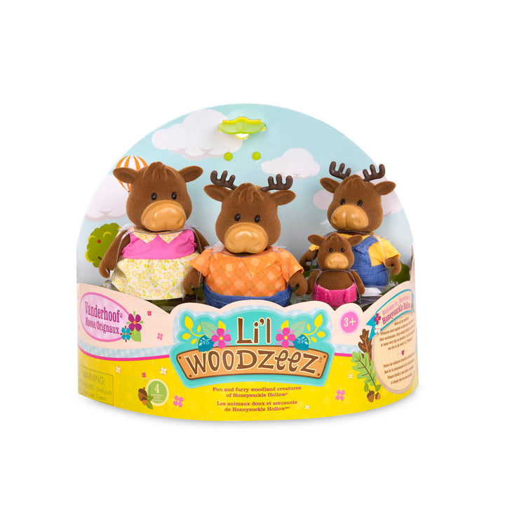 Miniature moose figurine set with storybook