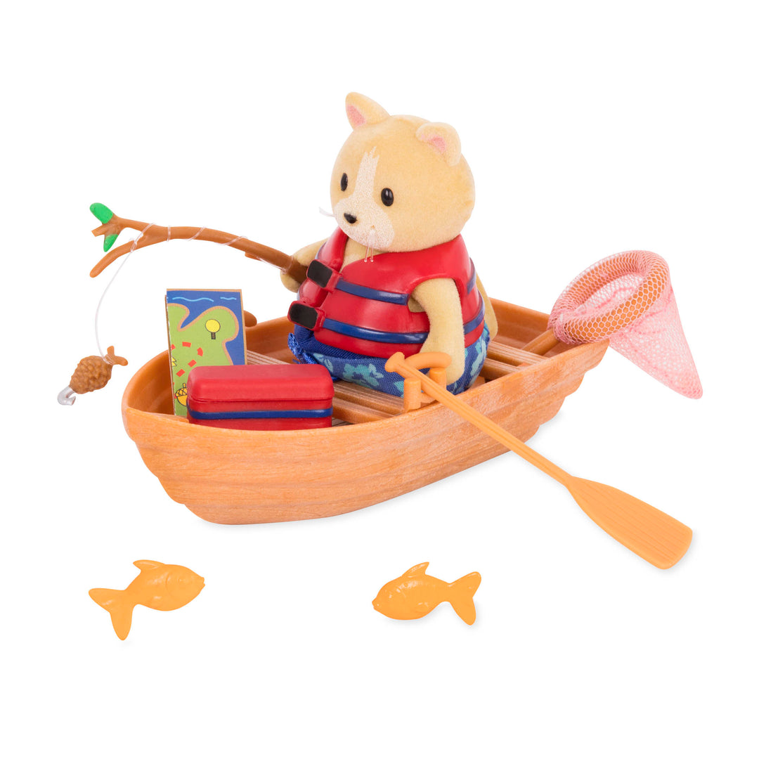 Cat figurine with boating playset