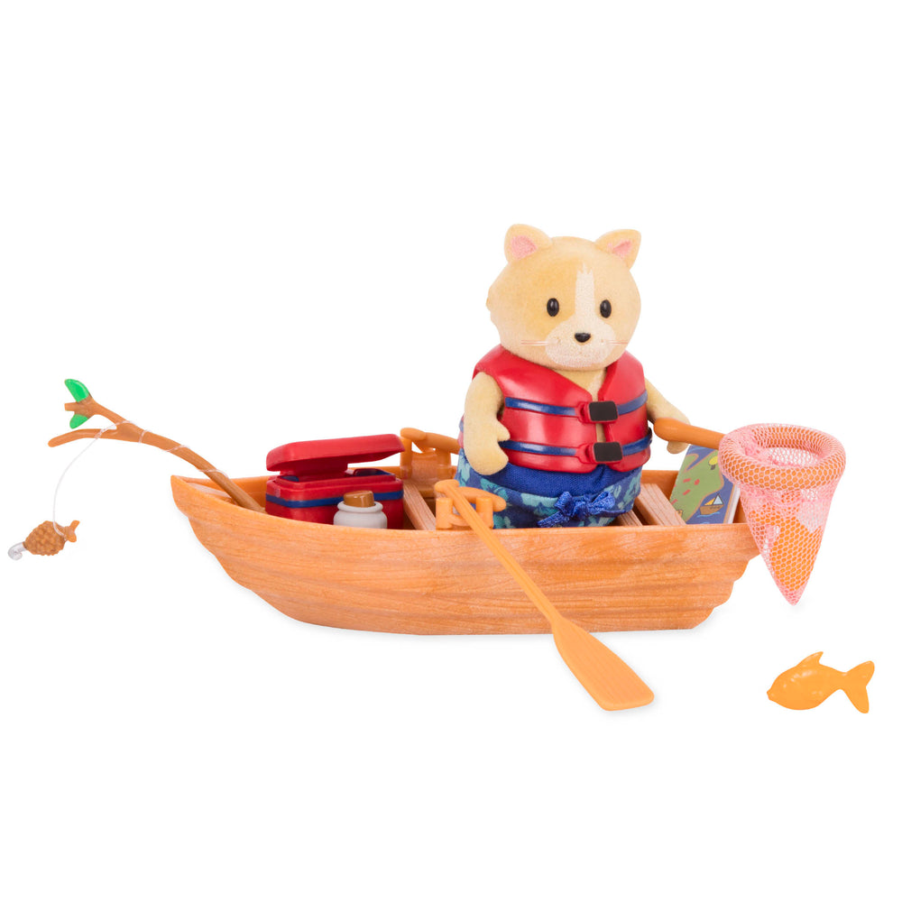 Cat figurine with boating playset