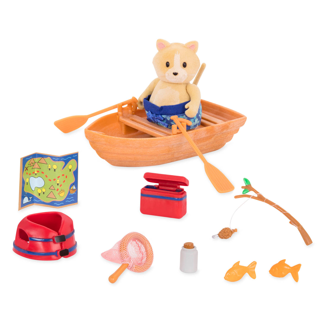 Cat figurine with boating playset