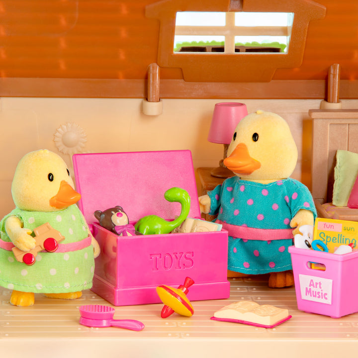 Miniature duck figurine set with storybook