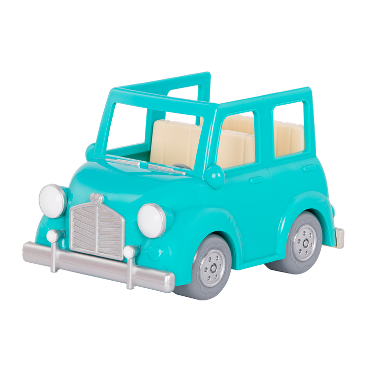 Toy car with mouse figurines inside
