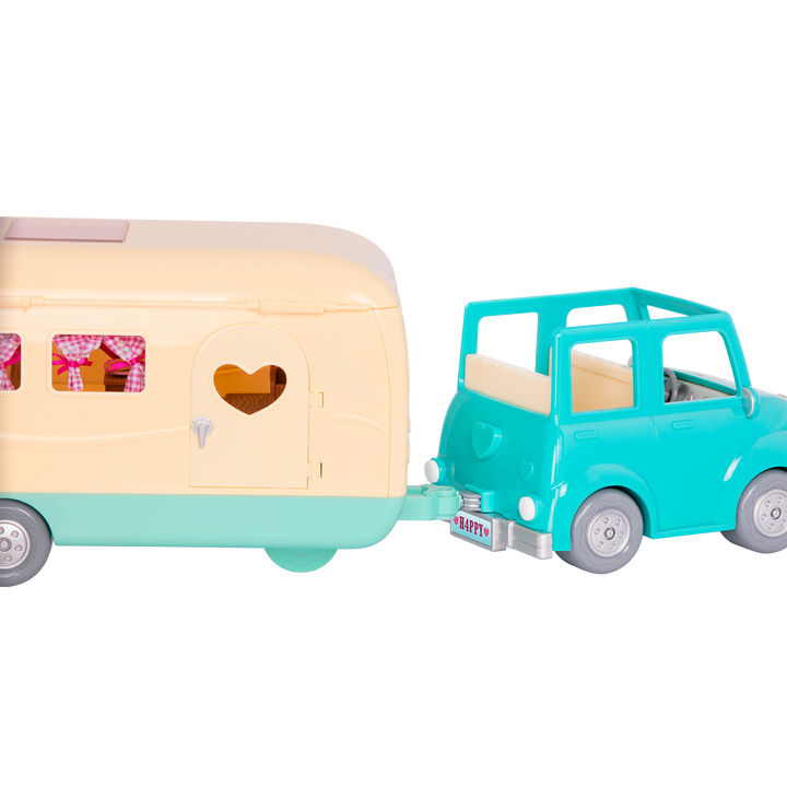 Toy car with mouse figurines inside