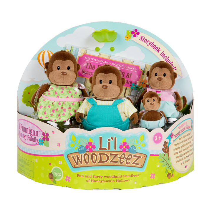 Miniature monkey figurine set with storybook