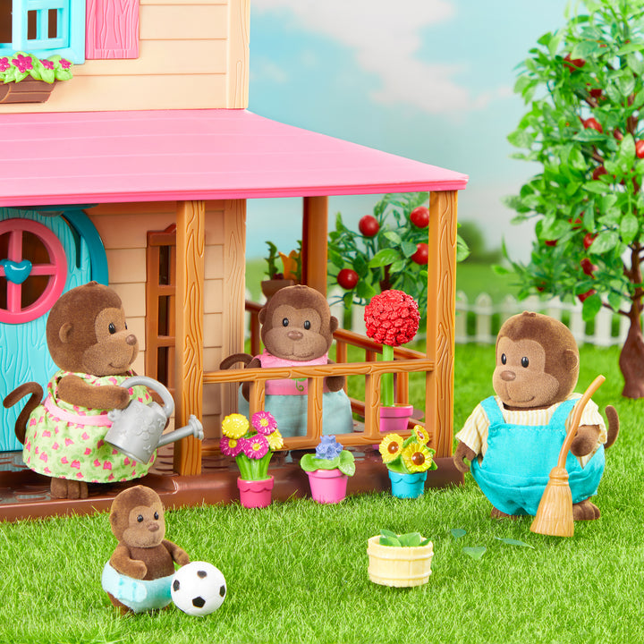 Miniature monkey figurine set with storybook