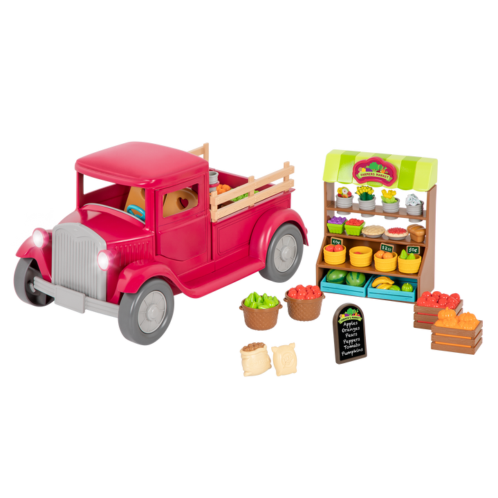 Toy truck with with food and market stand