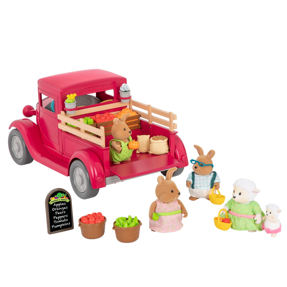 Toy truck with with food and market stand