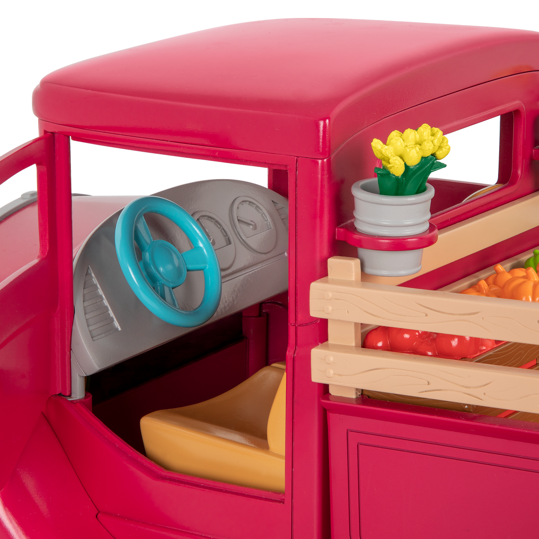 Toy truck with with food and market stand