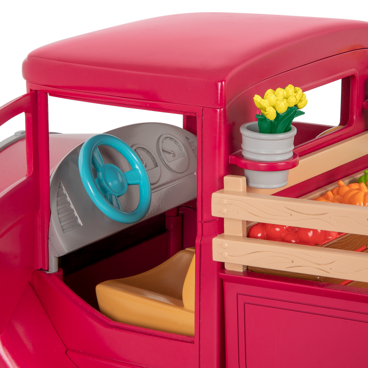 Toy truck with with food and market stand