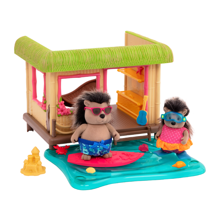 Tiki hut beach playset with porcupine figurines
