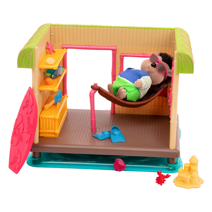 Tiki hut beach playset with porcupine figurines