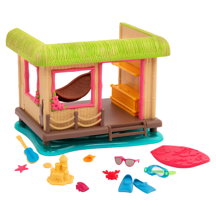 Tiki hut beach playset with porcupine figurines