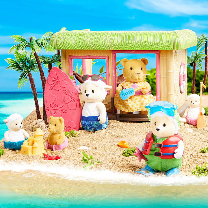 Tiki hut beach playset with porcupine figurines